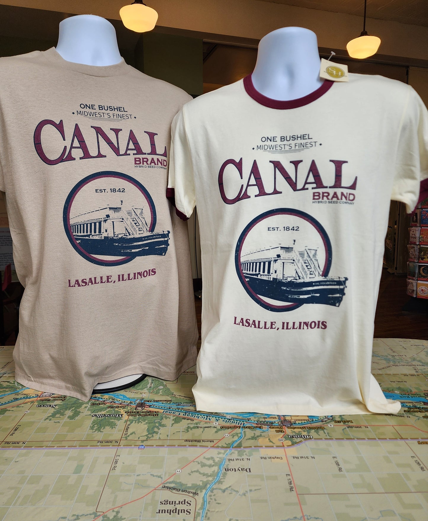 Canal Hybrid Seed Co. LaSalle, IL Next-Level Ringer tee, Natural/Maroon SM-3X