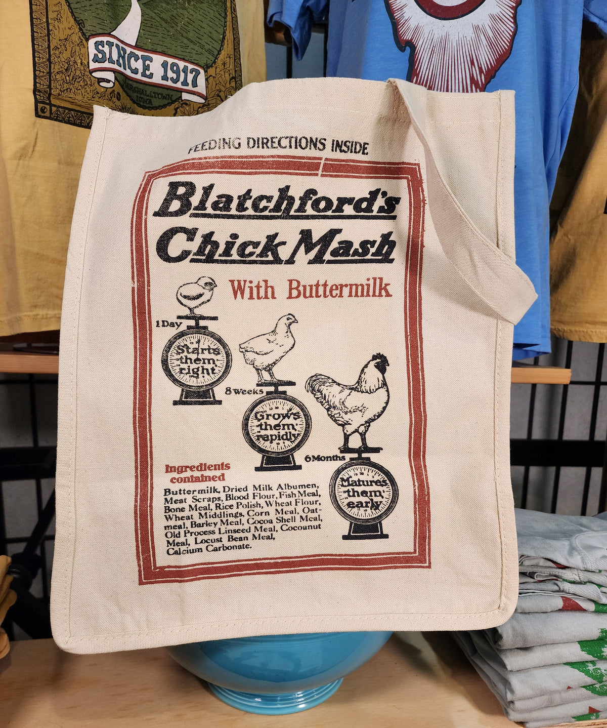 Vintage Seed Bag Design; "Blatchford's Chick Mash Waukegan, Illinois" Farmer's Market Tote, Natural