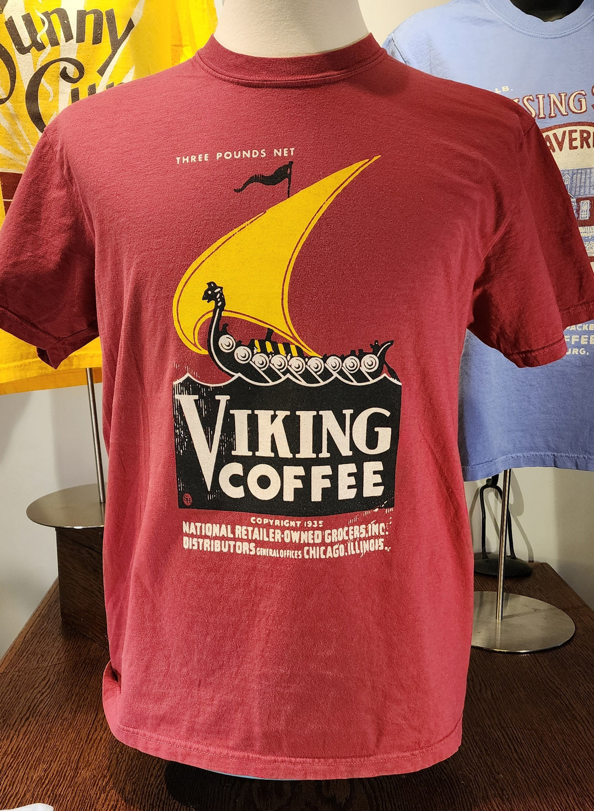 Vintage Coffee Label Tee; "Viking Coffee Chicago Illinois" Comfort Colors tee; Chili