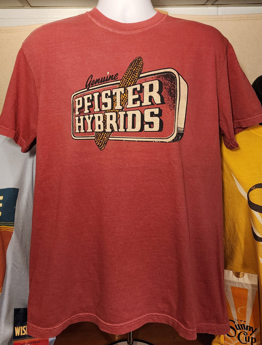 Vintage Farm Design tee; "Pfister Hybrids" custom design, Comfort Colors tee, Chili