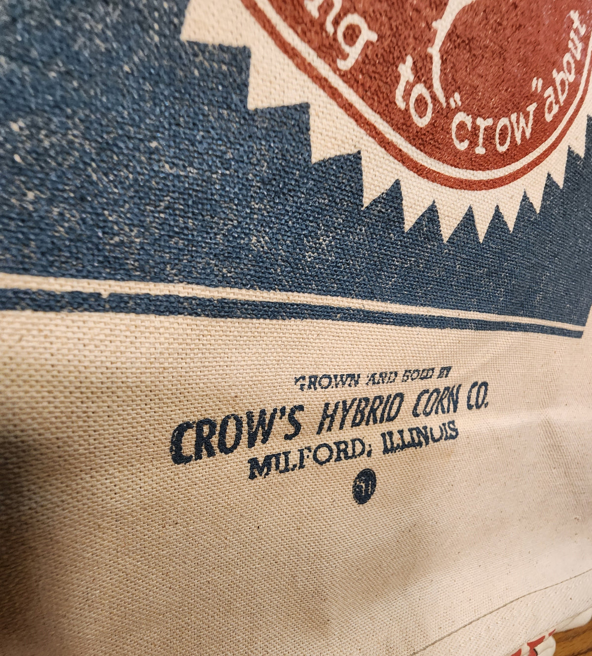 Vintage Seed Bag Design; "Crow's Hybrid Corn Milford, Illinois" Farmer's Market Tote, Natural