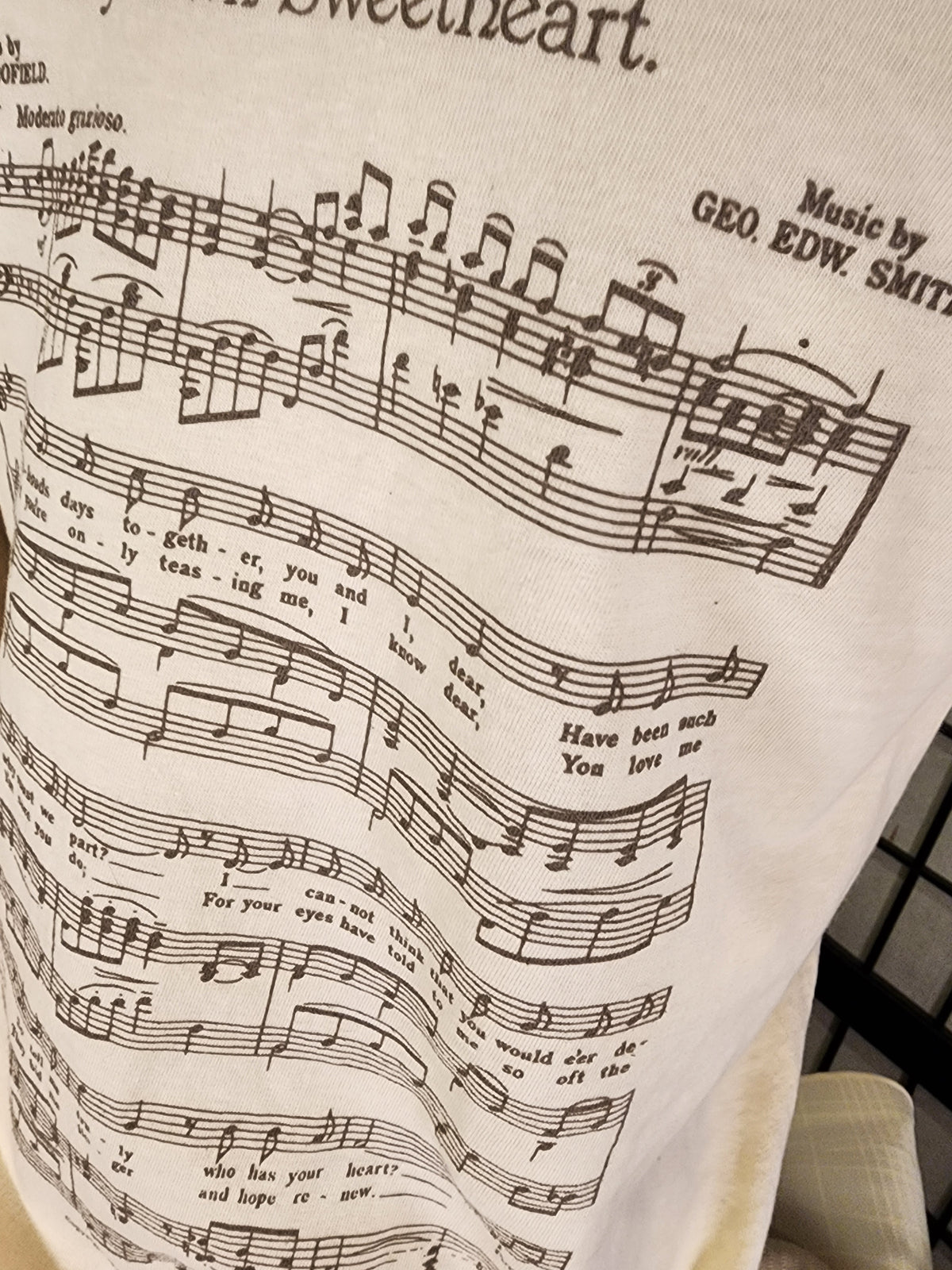 Vintage Sheet Music tee; "My Own Sweetheart" Comfort Colors tee, SM-3X, Natural