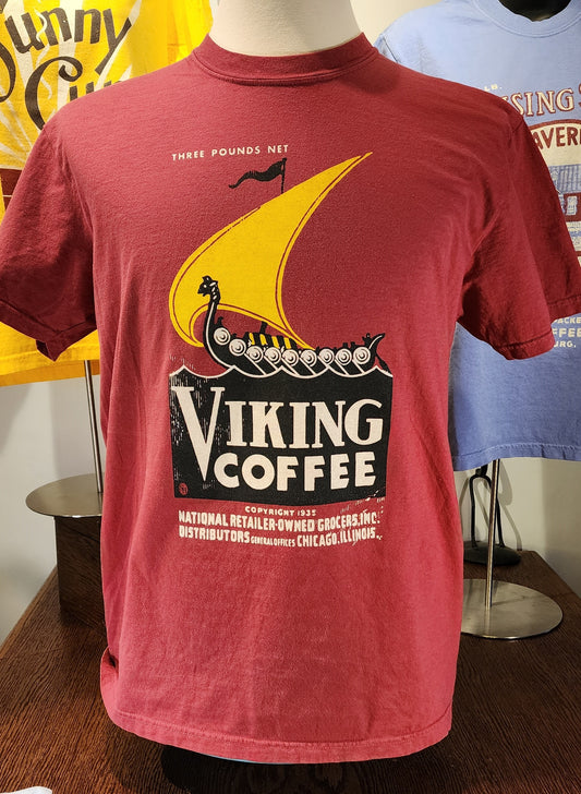 Vintage Coffee Label Tee; "Viking Coffee Chicago Illinois" Comfort Colors tee; Chili