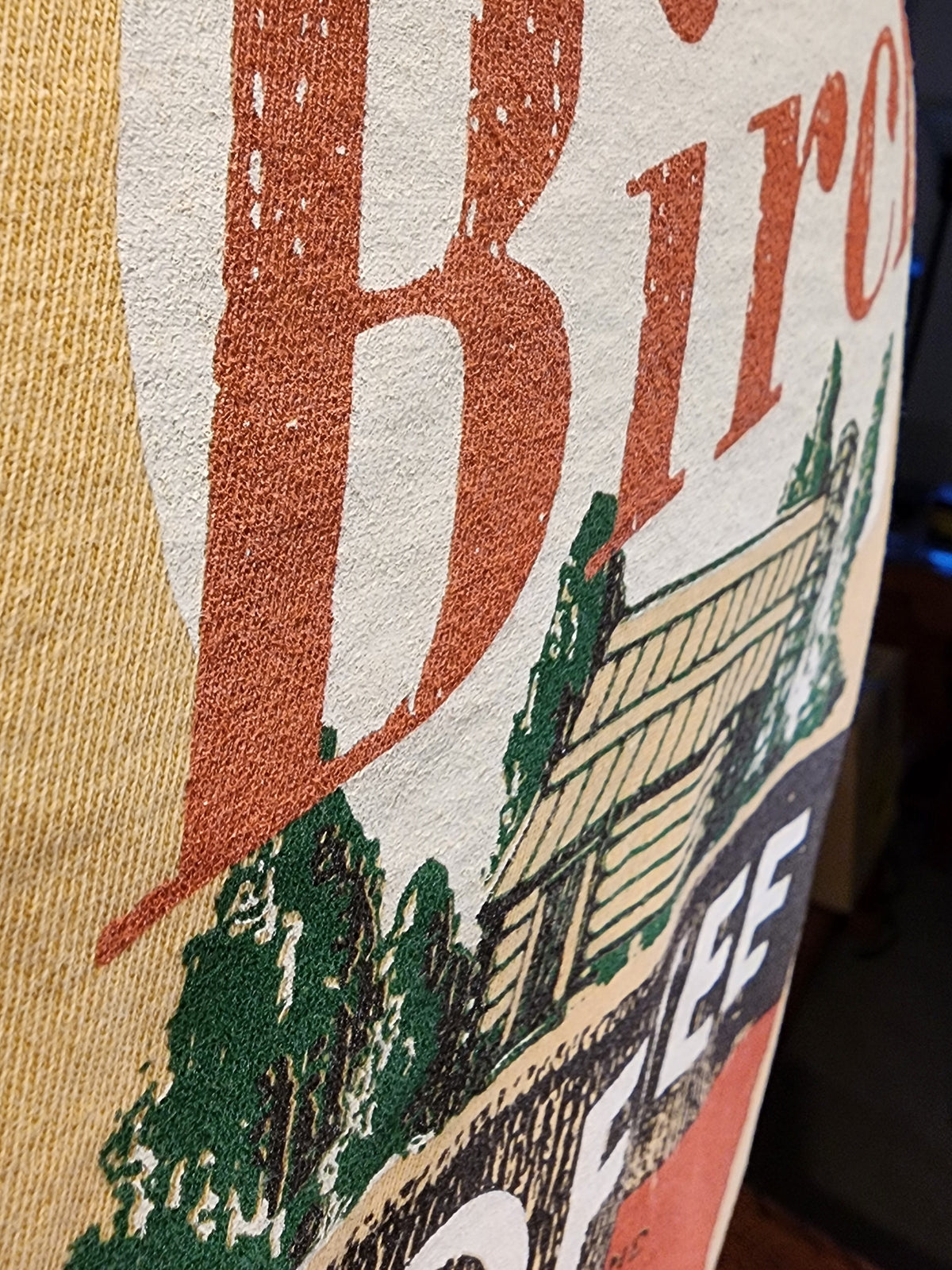 Vintage Coffee Label tee; "House of Birch Coffee", Comfort Colors tee, Mustard