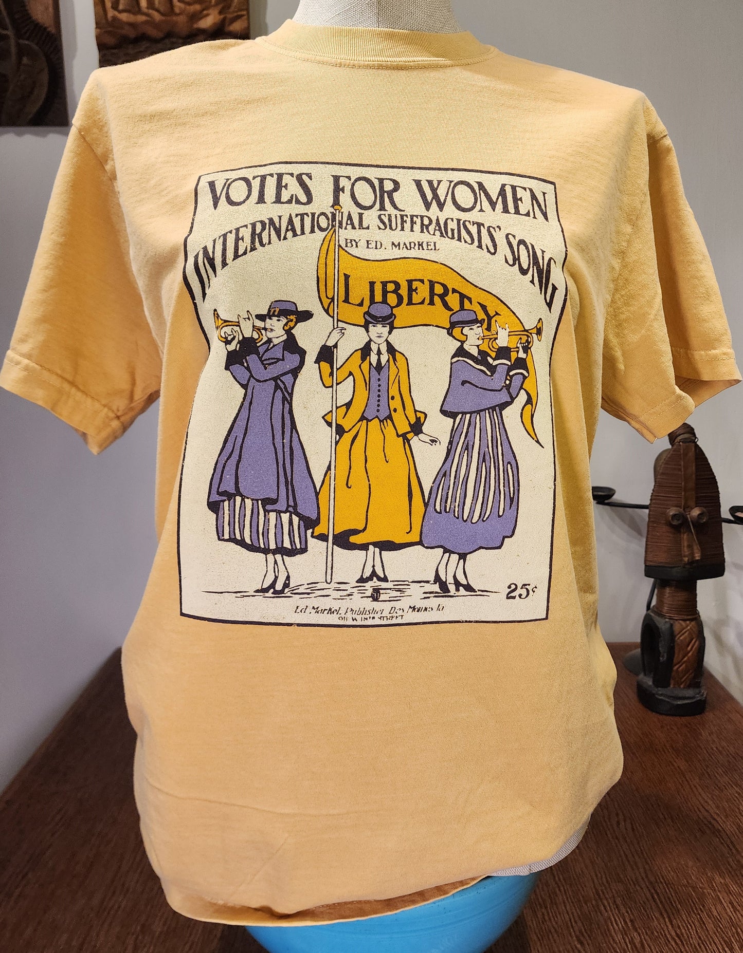 Womens' Suffrage "Votes for Women" Sheet Music design, Comfort Colors tee Mustard SM-3X