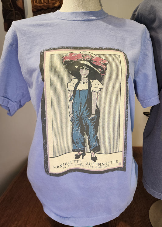 Womens' Suffrage "Pantalette Suffragette" vintage postcard design, Comfort Colors tee, Denim