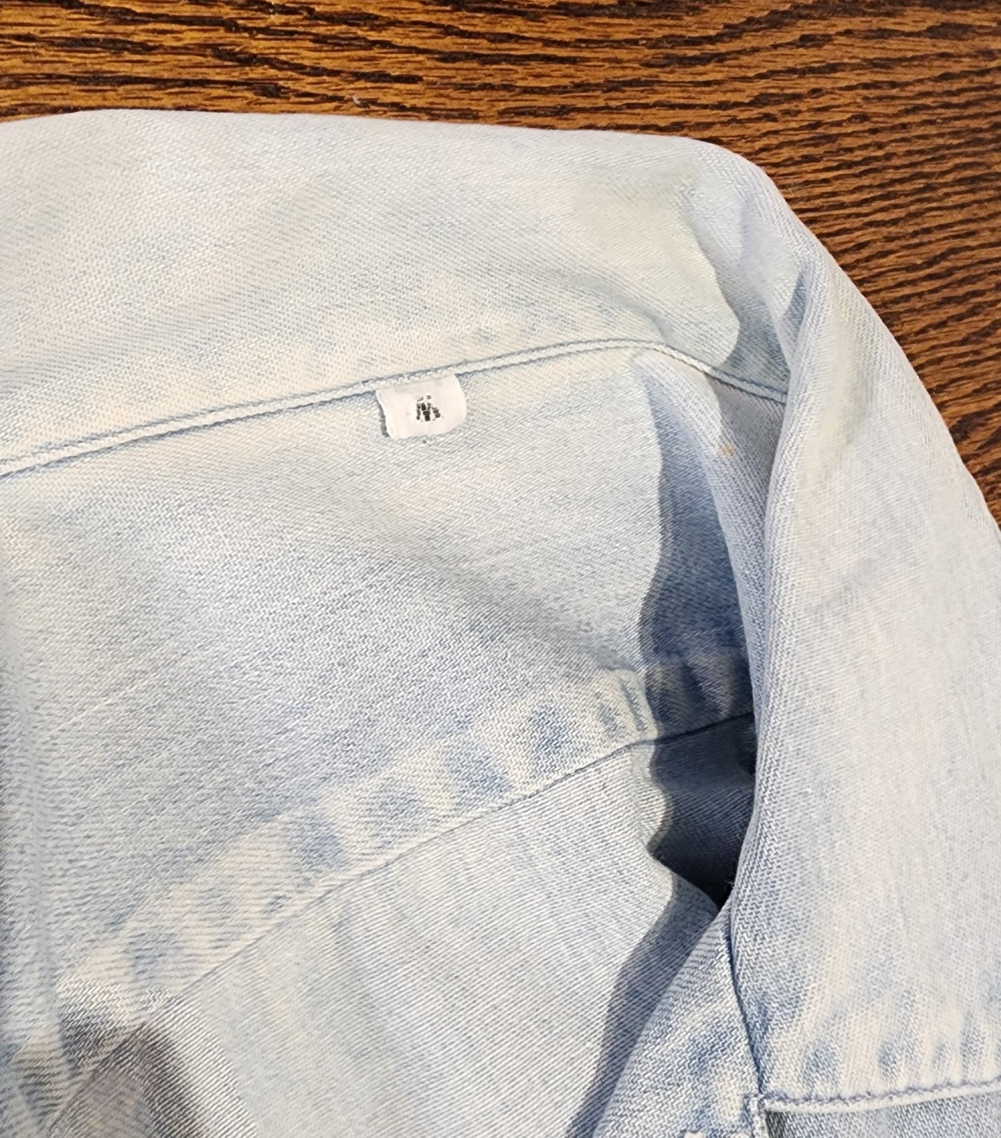 Hand-Printed Custom Repurposed Denim Shirt, "Pantalette Suffragette" Ladies Medium