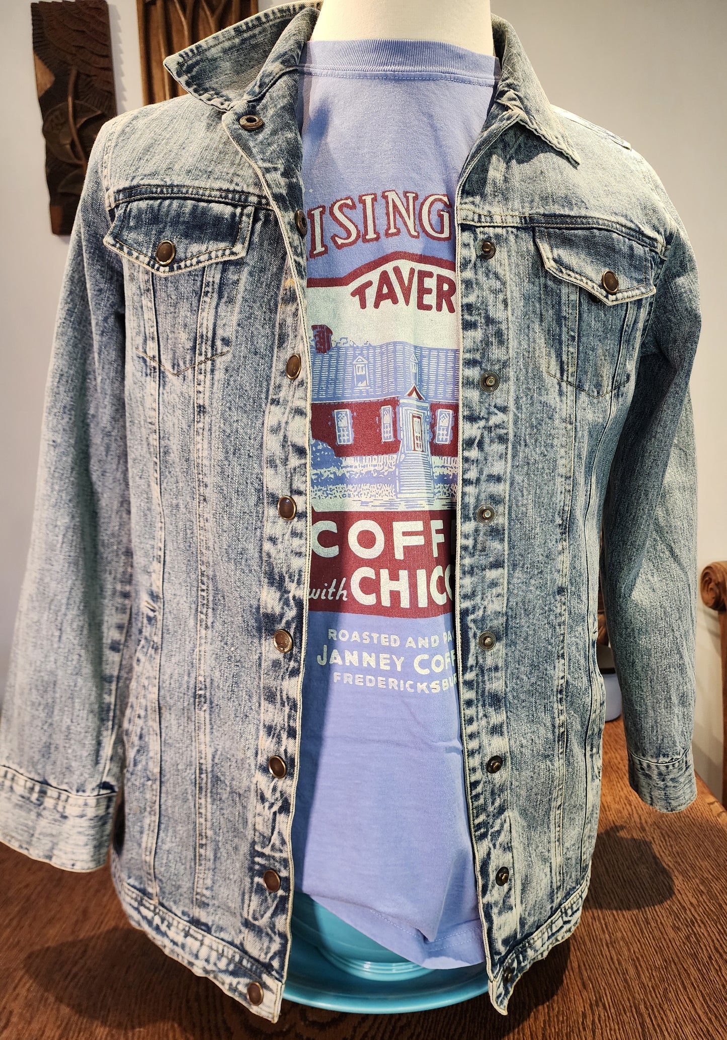 Hand-Printed Custom Repurposed Denim Jacket, "Pantalette Suffragette" NorthStyle Adult Small
