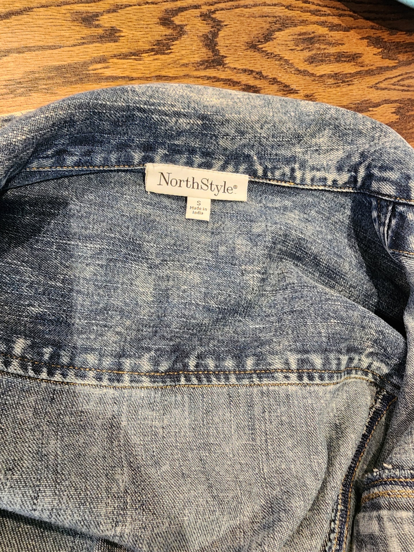 Hand-Printed Custom Repurposed Denim Jacket, "Pantalette Suffragette" NorthStyle Adult Small