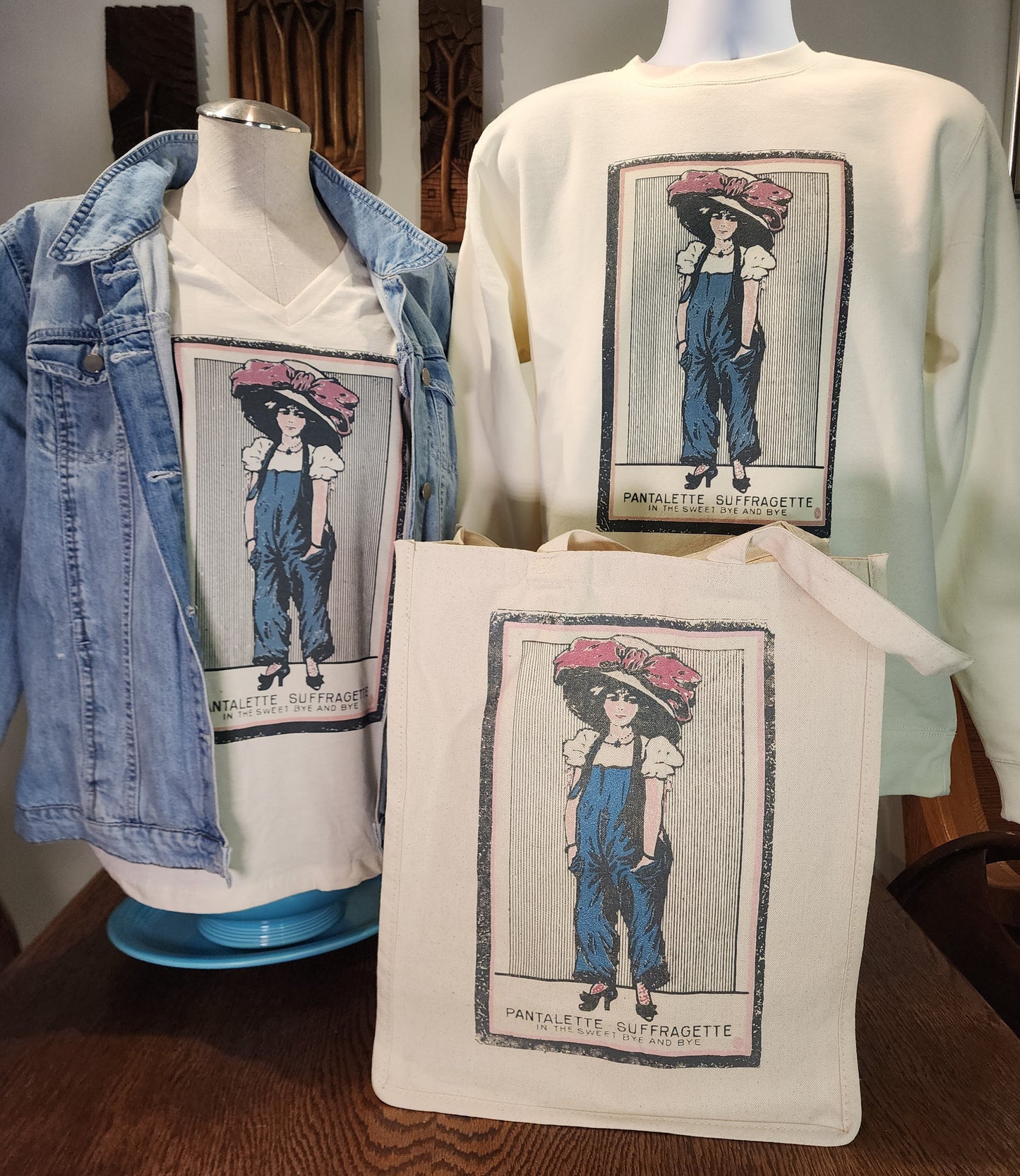 Women's Suffrage "Pantalette Suffragette" Next-Level Fleece Crewneck, Natural SM-3X