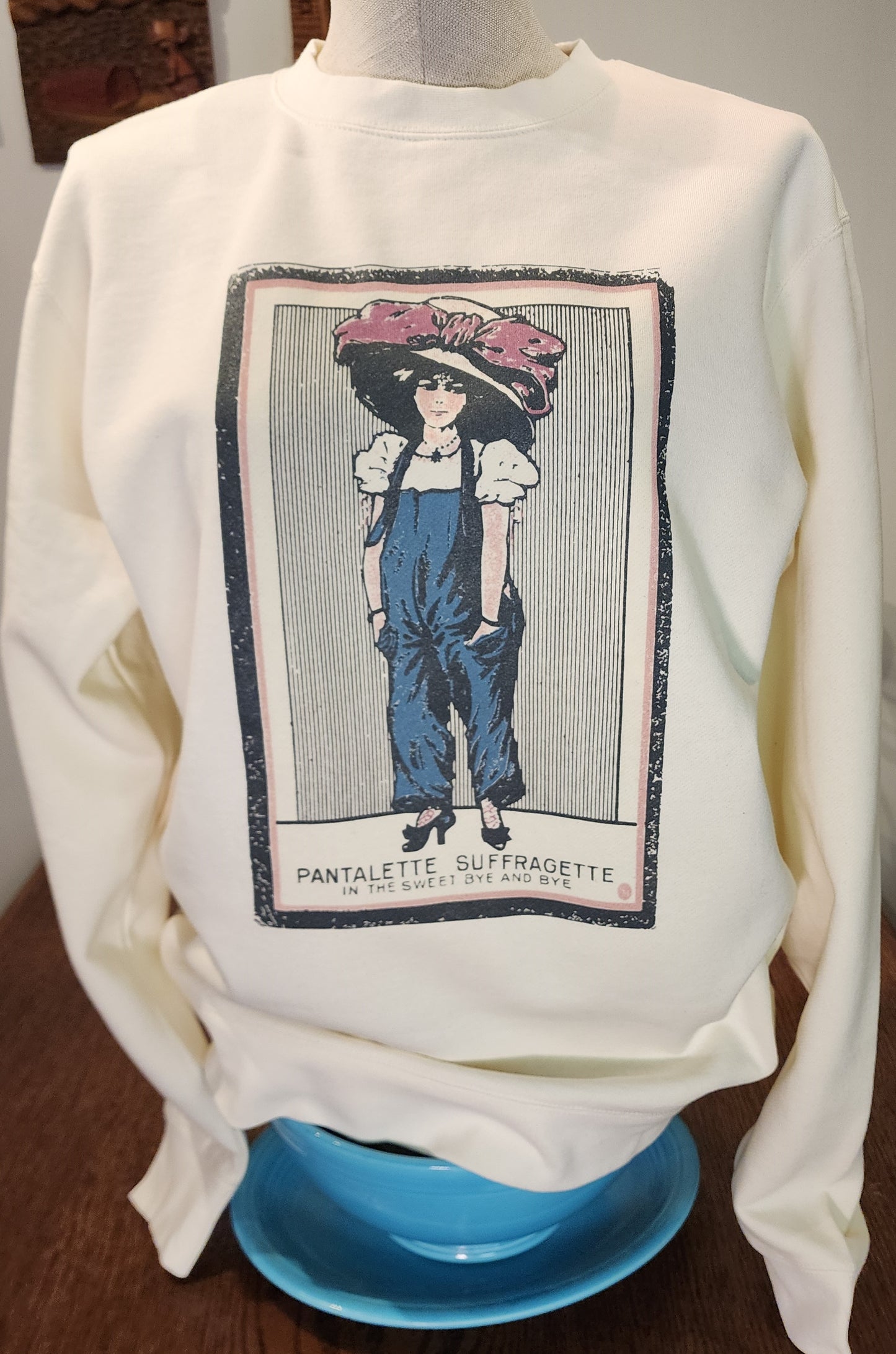 Women's Suffrage "Pantalette Suffragette" Next-Level Fleece Crewneck, Natural SM-3X