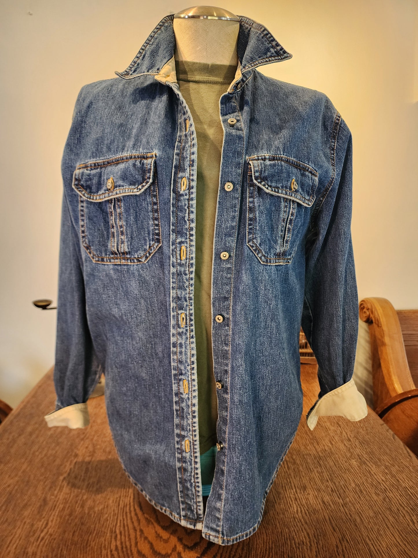 Hand-Printed Custom Recycled Denim Jacket, Bill Blass Ladies' SM, "Cravings" by artist Jernie Scott