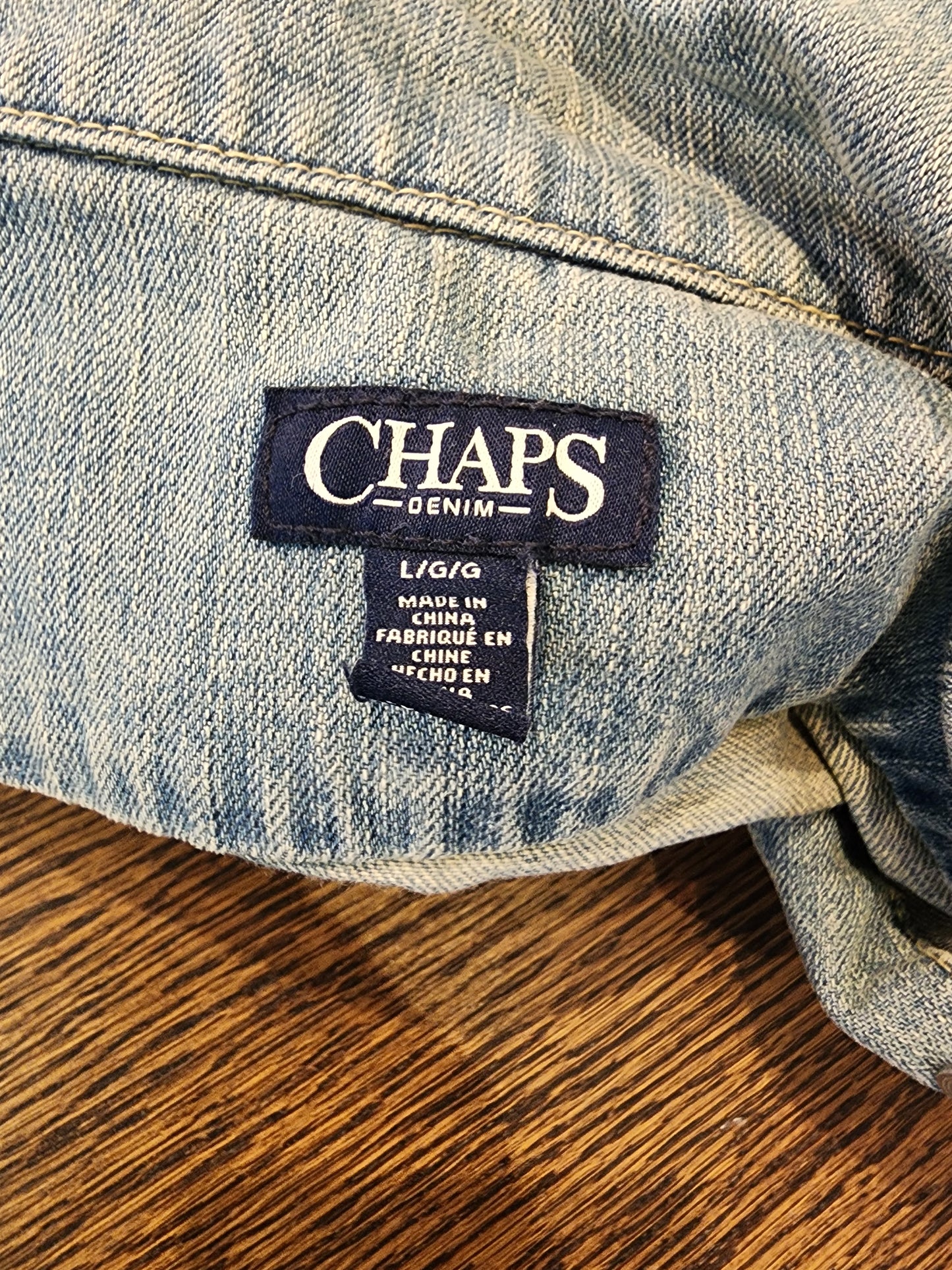 Hand-Printed Custom Vintage Denim Vest, Chaps Size Ladies' Large, "Cravings" by artist Jernie Scott
