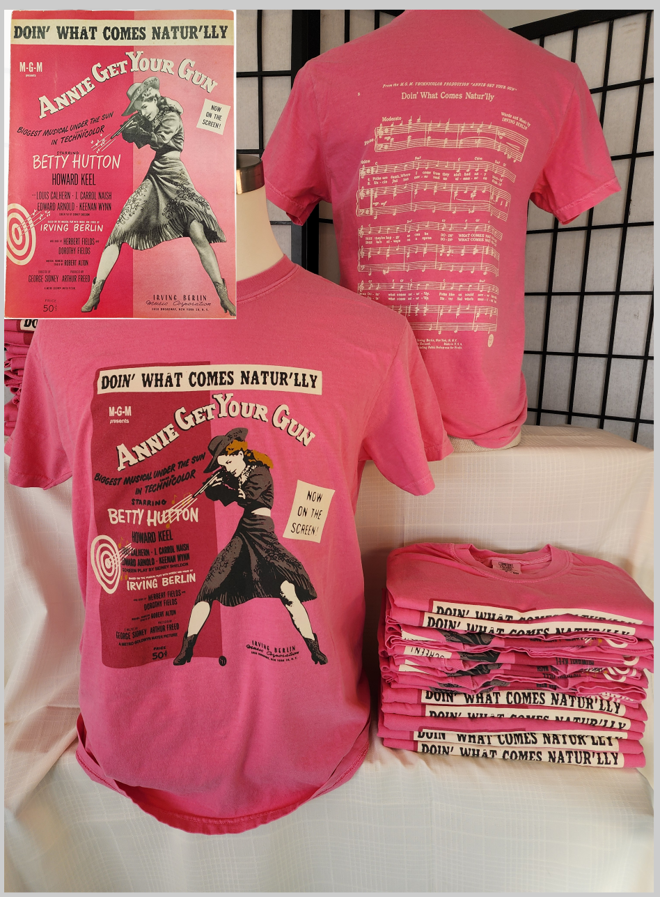 Vintage Sheet Music Tee; Annie Get Your Gun Comfort Colors Berry SM-3X