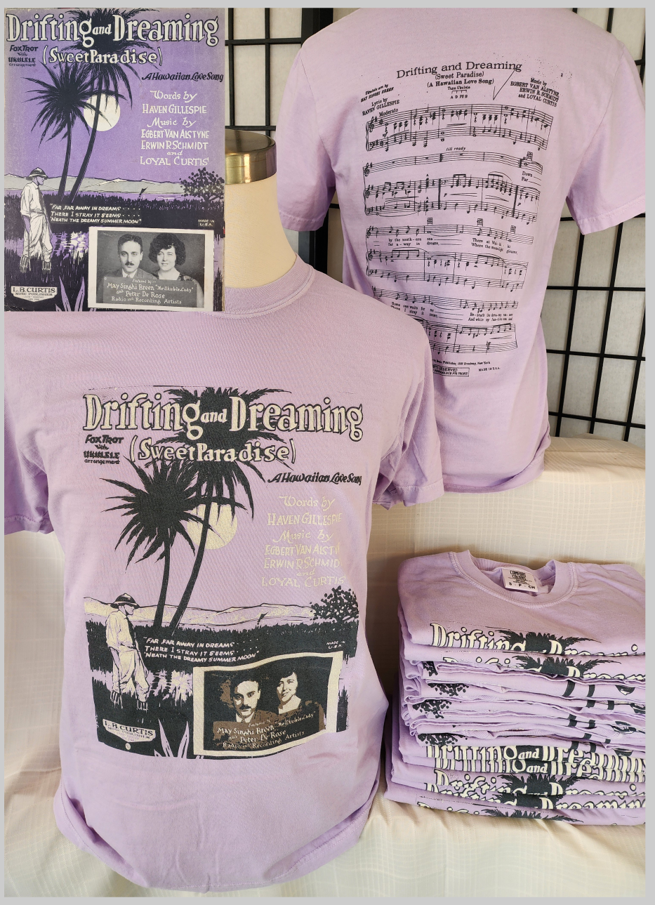 Vintage Sheet Music tee; "Drifting and Dreaming" Comfort Colors Tee, Pastel Violet SM-3X