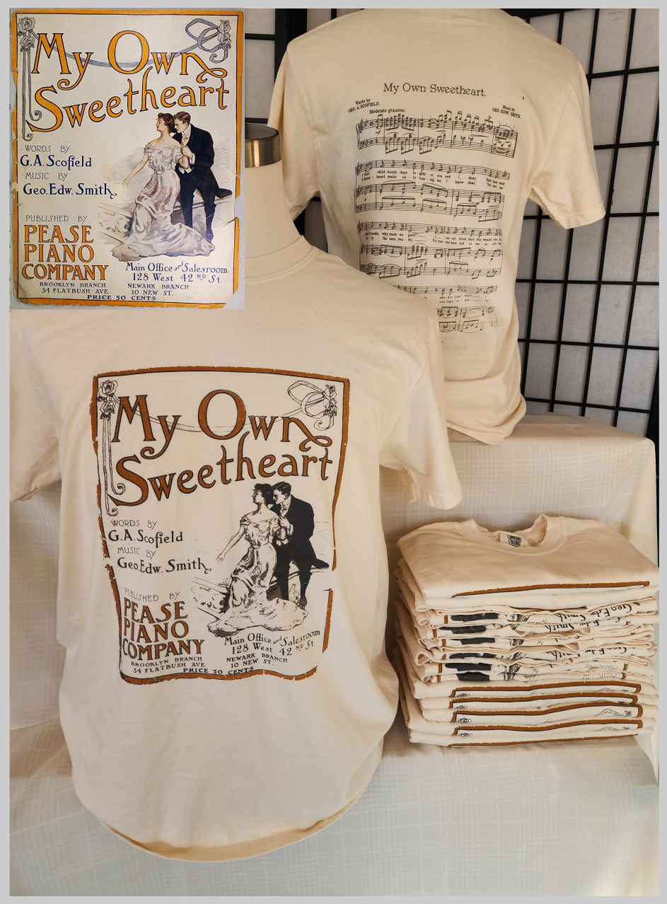 Vintage Sheet Music tee; "My Own Sweetheart" Comfort Colors tee, SM-3X, Natural